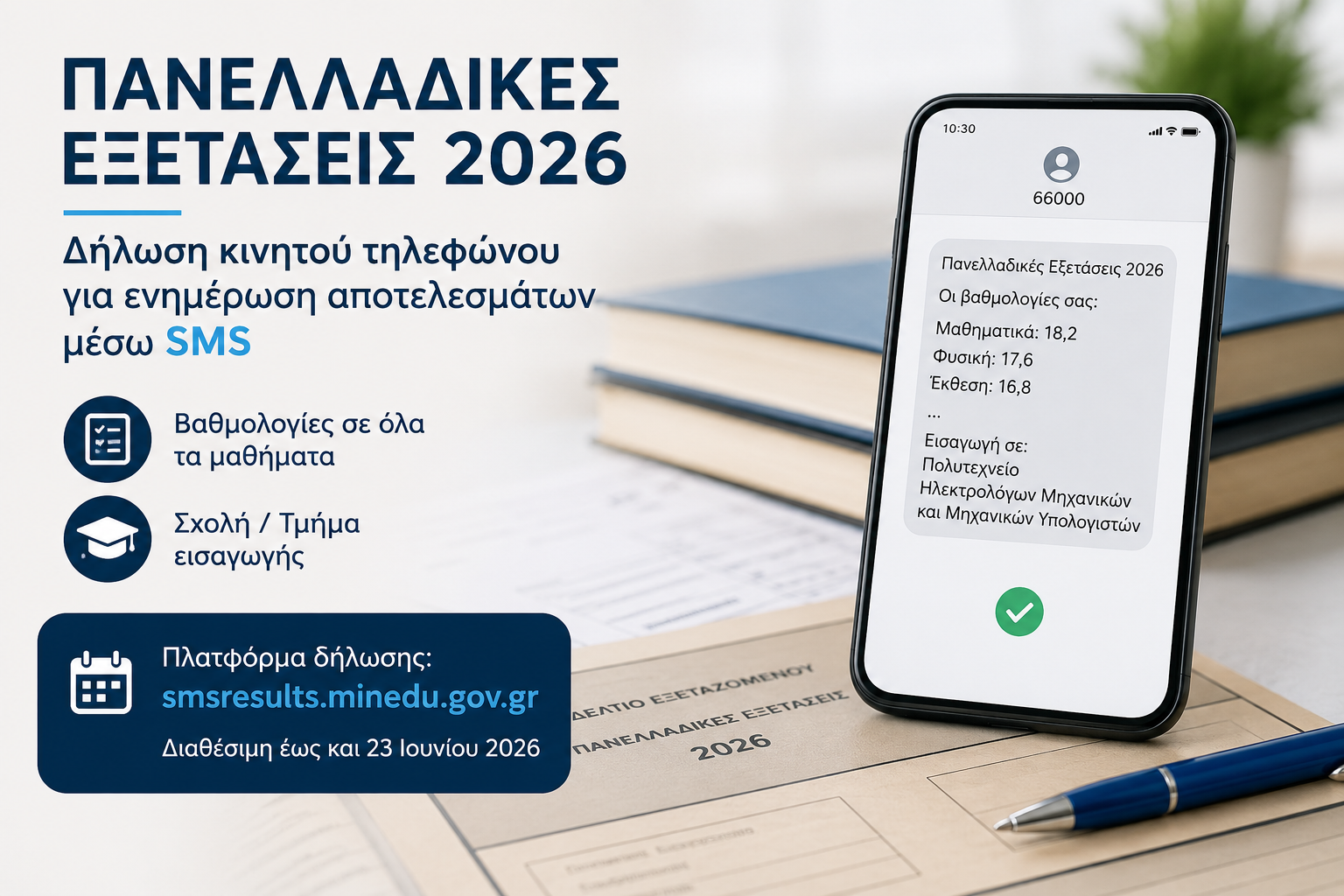 Πανελλαδικές Εξετάσεις 2026: Δήλωση κινητού τηλεφώνου για ενημέρωση αποτελεσμάτων μέσω SMS